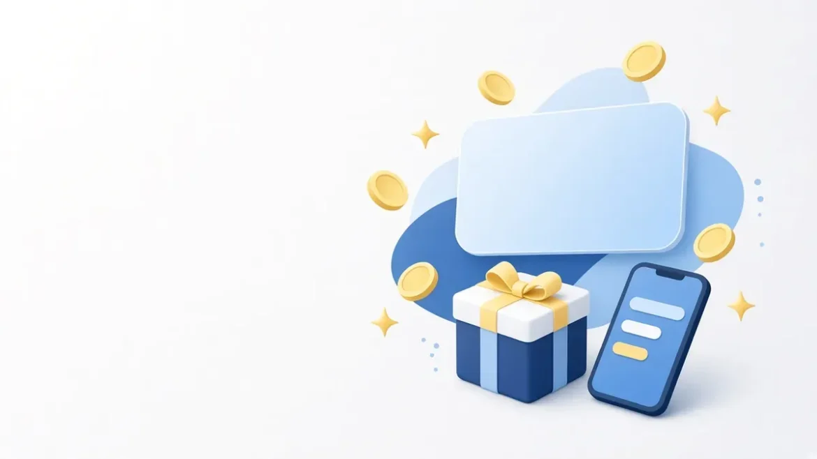 Ilustrasi kartu, koin poin, dan kotak hadiah yang menggambarkan Reward BCA